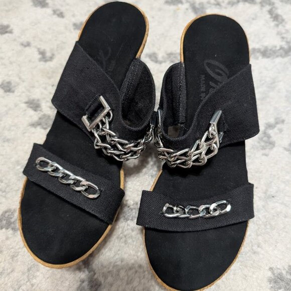 Onex Womens Silver Chain Platform Wedges Size 7 NEW Black Natural - Picture 1 of 6